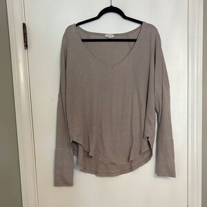 Lucky Brand Women's V-Neck Long Sleeve Blouse - Taupe